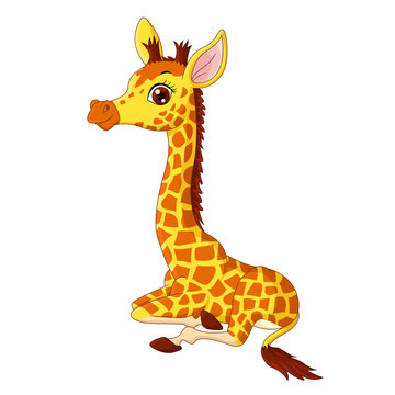 Illustration of little giraffe calf sitting