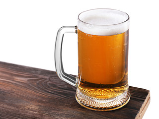 Glass of beer on white background