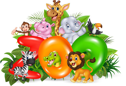 Illustration of Word zoo with cartoon wild animal