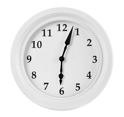 Round wall clock, isolated on white