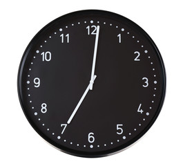 Fototapeta na wymiar Round black wall clock, isolated on white