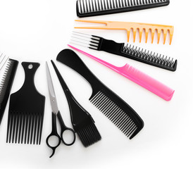 Barber set with tools, isolated on white