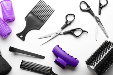 Barber set with tools, isolated on white