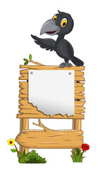 cartoon crow with blank board