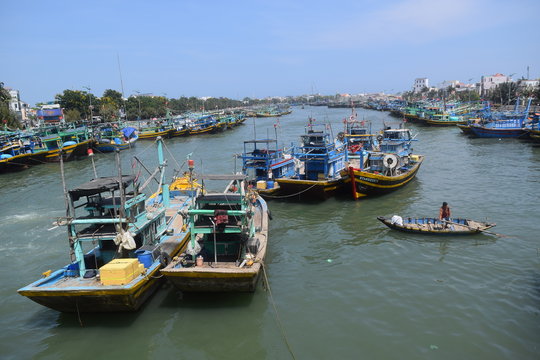 many fishing boat in Vietnam fishing village