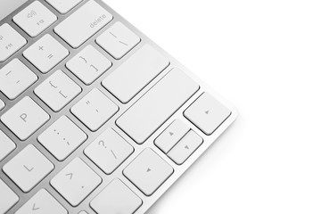 White keys of computer keyboard on white background, closeup