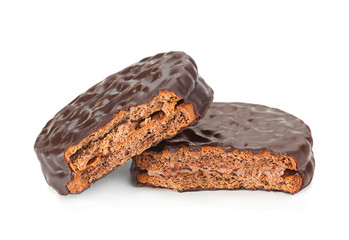 Biscuit in chocolate on white