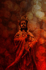 Goddess of Compassion Bronze Statue Red Grunge - 108321350
