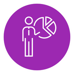 Businessman pointing at the pie chart line icon.