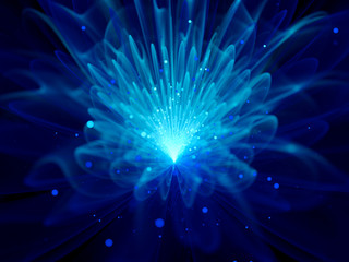 Blue glowing flower fractal with particles