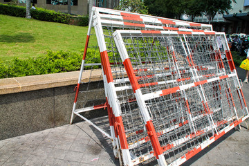 Barricades resting on the side walk in Saigon, Vietnam