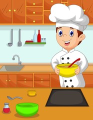 funny cute chef cartoon take a bowl
