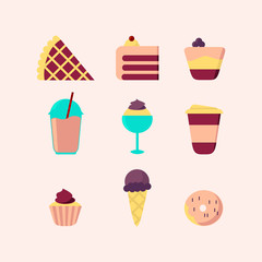 Set of Sweets and Candies and Baking Products. Dessert Icons Flat Style