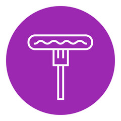 Sausage on fork line icon.