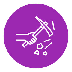 Hand using pickax line icon.