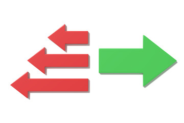 3d rendering of green and red arrows in different directions