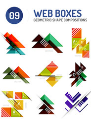 Set of web internet boxes with buttons and sample text