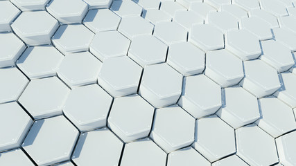 3d rendered abstract IT background with white hexagon.
