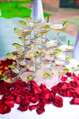 rose petals and champagne