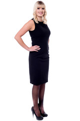 Fototapeta premium Trendy lady in black party wear attire