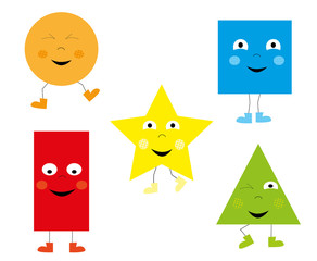 Learning Set of funny dancing basic geometric smiling cartoon shapes for children / vectors illustration for kids 