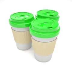 Three paper coffee cups. 3d rendering.