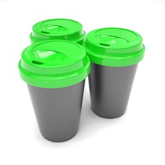 Three paper coffee cups. 3d rendering.