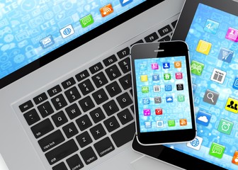 Laptop, phone and tablet pc. 3d rendering.