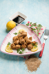 swordfish croquettes with sesame seeds and soy sauce