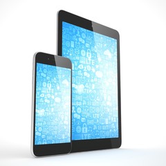 Tablet and smartphone on a white. 3d rendering.