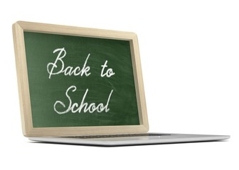 Obraz premium Laptop with chalkboard, back to school, online education concept. 3d rendering.