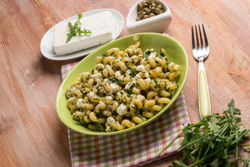 pasta with feta cheese arugula and capers