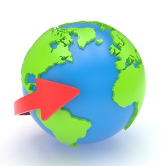 Arrow and Earth globe. 3d render