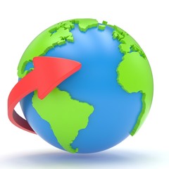 Arrow and Earth globe. 3d render