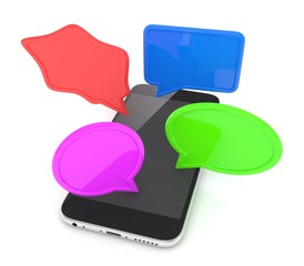 smartphone with bubbles isolated on white background. 3d rendering.