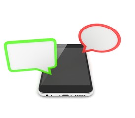 smartphone with bubbles isolated on white background. 3d rendering.