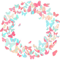 Butterfly frame, wreath design element in pink and blue