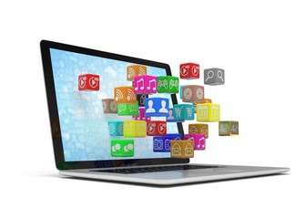 icon app fall in laptop. 3d rendering.