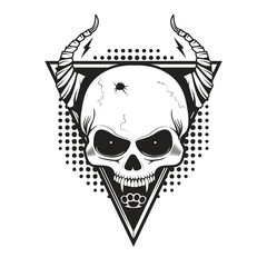 Skull with horns on triangle background.