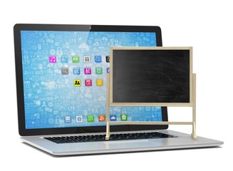 Laptop with chalkboard, online education concept. 3d rendering.