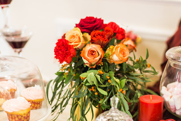Floral decoration on festive table.