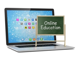  Laptop with chalkboard, online education concept. 3d rendering.