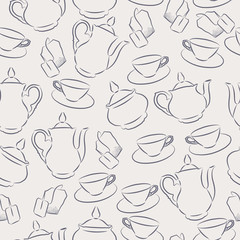 vector seamless pattern tea time, sketch