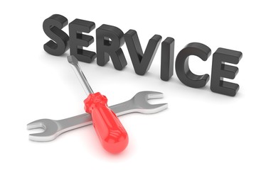 3D Illustration Wrench and screwdriver, service concept