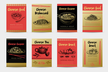 Vector hand drawn sketch chinese food banners set.