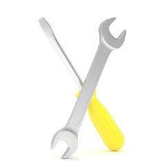 3D Illustration Wrench and screwdriver, service concept