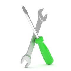 3D Illustration Wrench and screwdriver, service concept