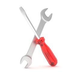 3D Illustration Wrench and screwdriver, service concept