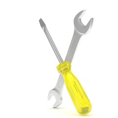 3D Illustration Wrench and screwdriver, service concept