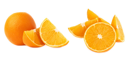 Served orange fruit composition isolated over the white background, set of different foreshortenings